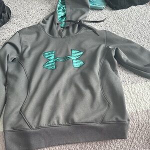 Under Armour Kids Charcoal Hoodie with Teal Logo